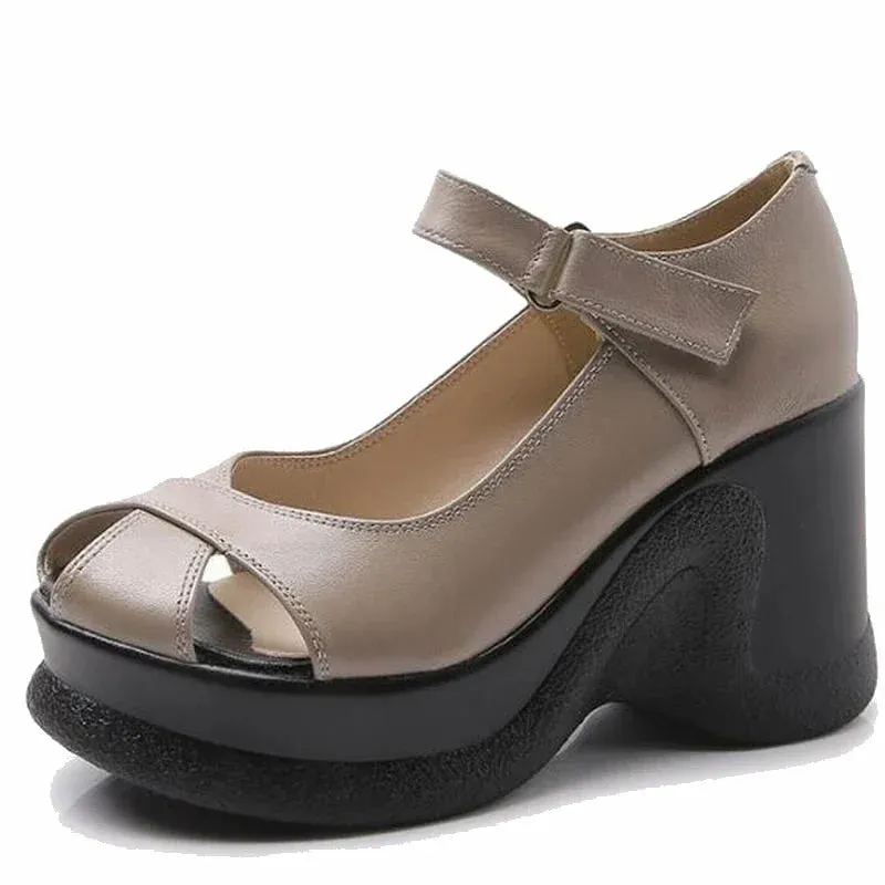 Genuine Leather High Heels Women Summer Sandals