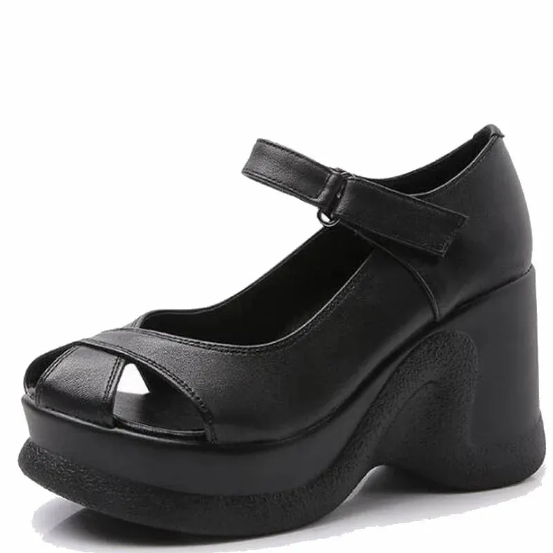 Genuine Leather High Heels Women Summer Sandals