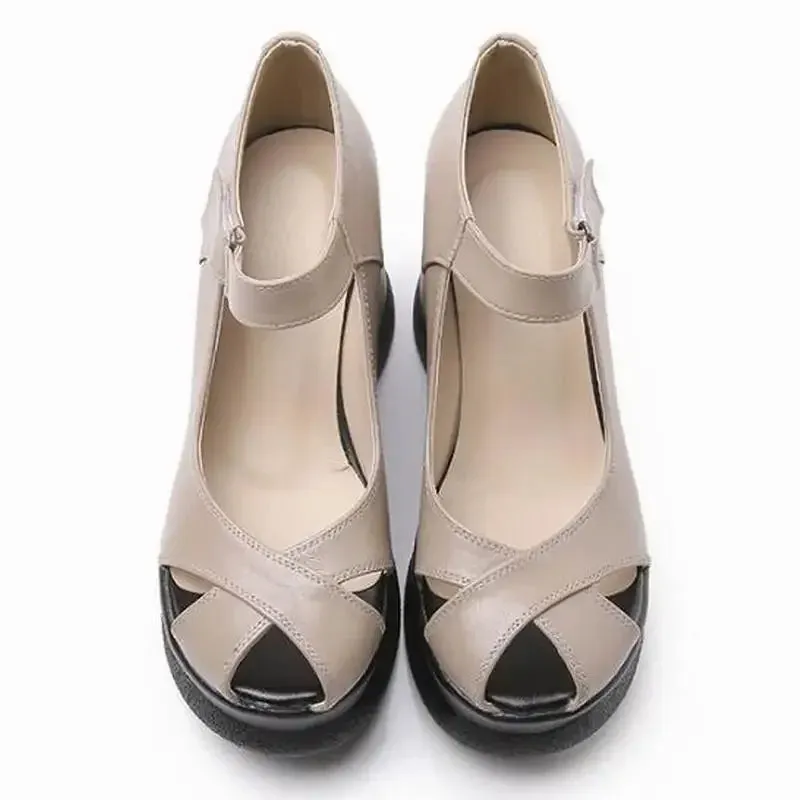 Genuine Leather High Heels Women Summer Sandals