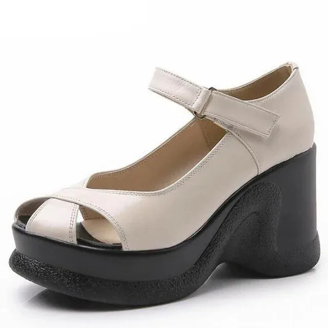 Genuine Leather High Heels Women Summer Sandals