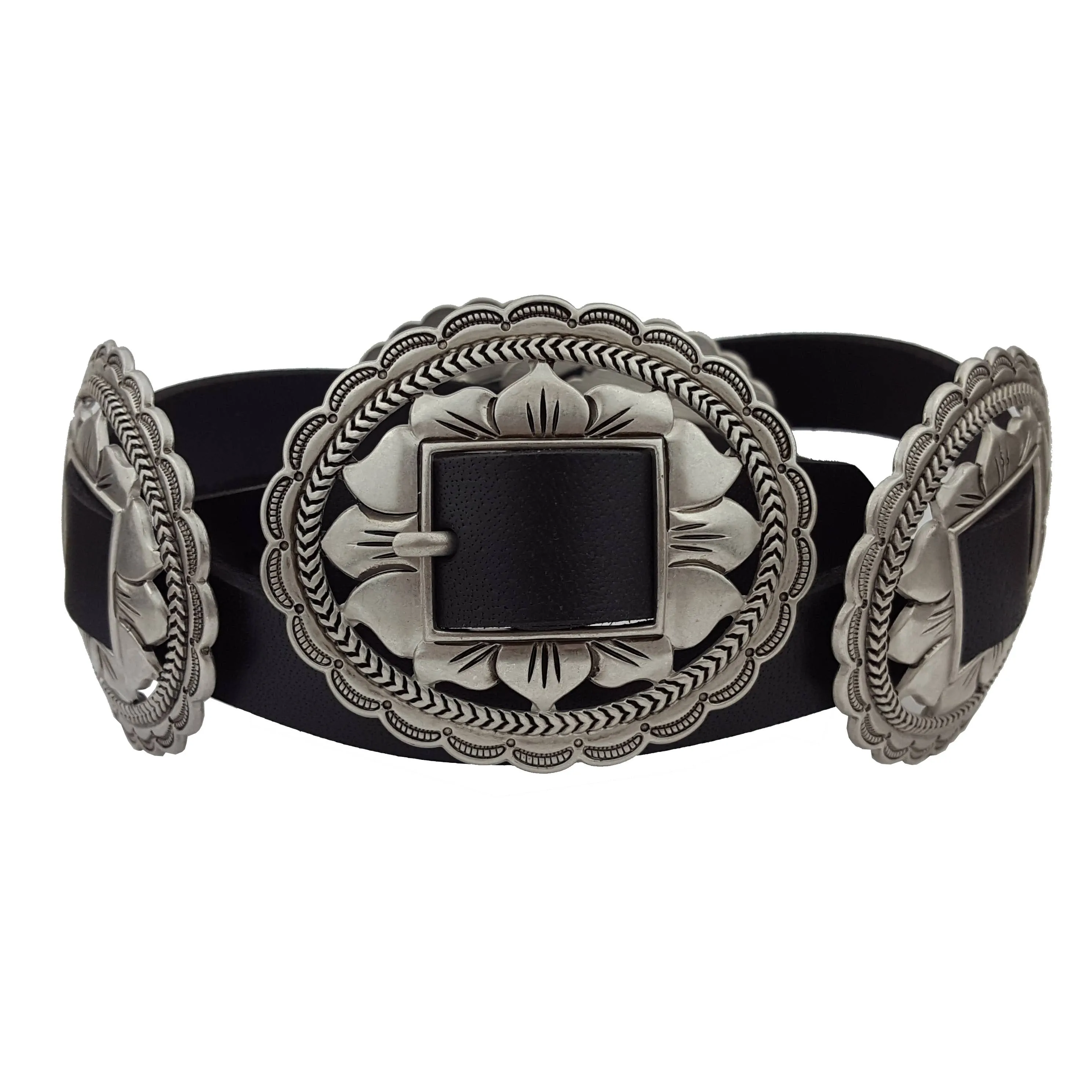 Genuine Leather Western Oval Floral Concho Belt