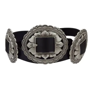 Genuine Leather Western Oval Floral Concho Belt