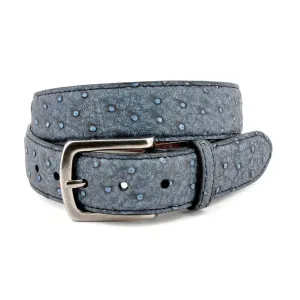 Genuine South African Ostrich Skin Belt in Vintage Blue Denim