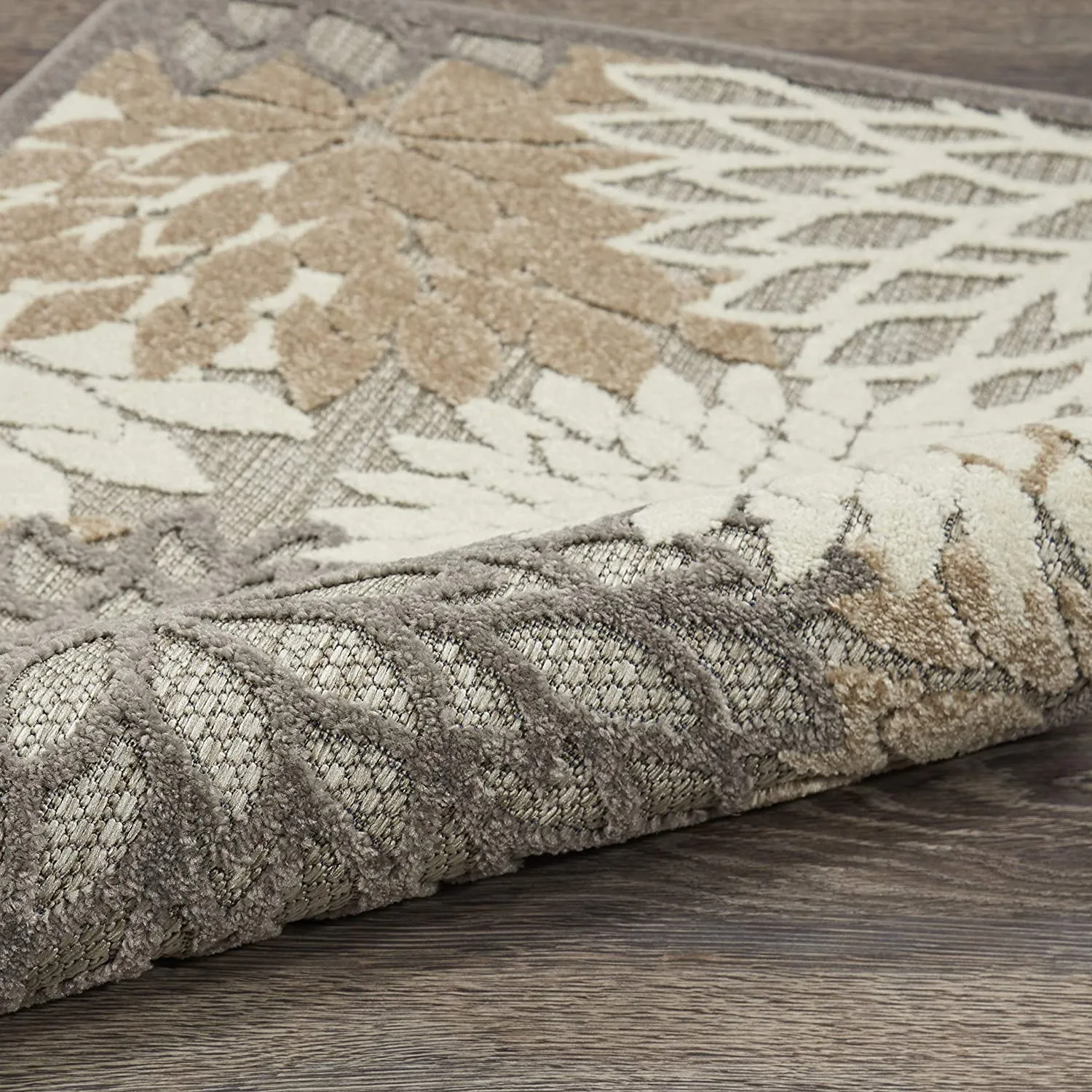 Great Quality Nourison Aloha Indoor/Outdoor Floral Natural Area Rug (4' Round), Hi-Low Pile, Very Unique!