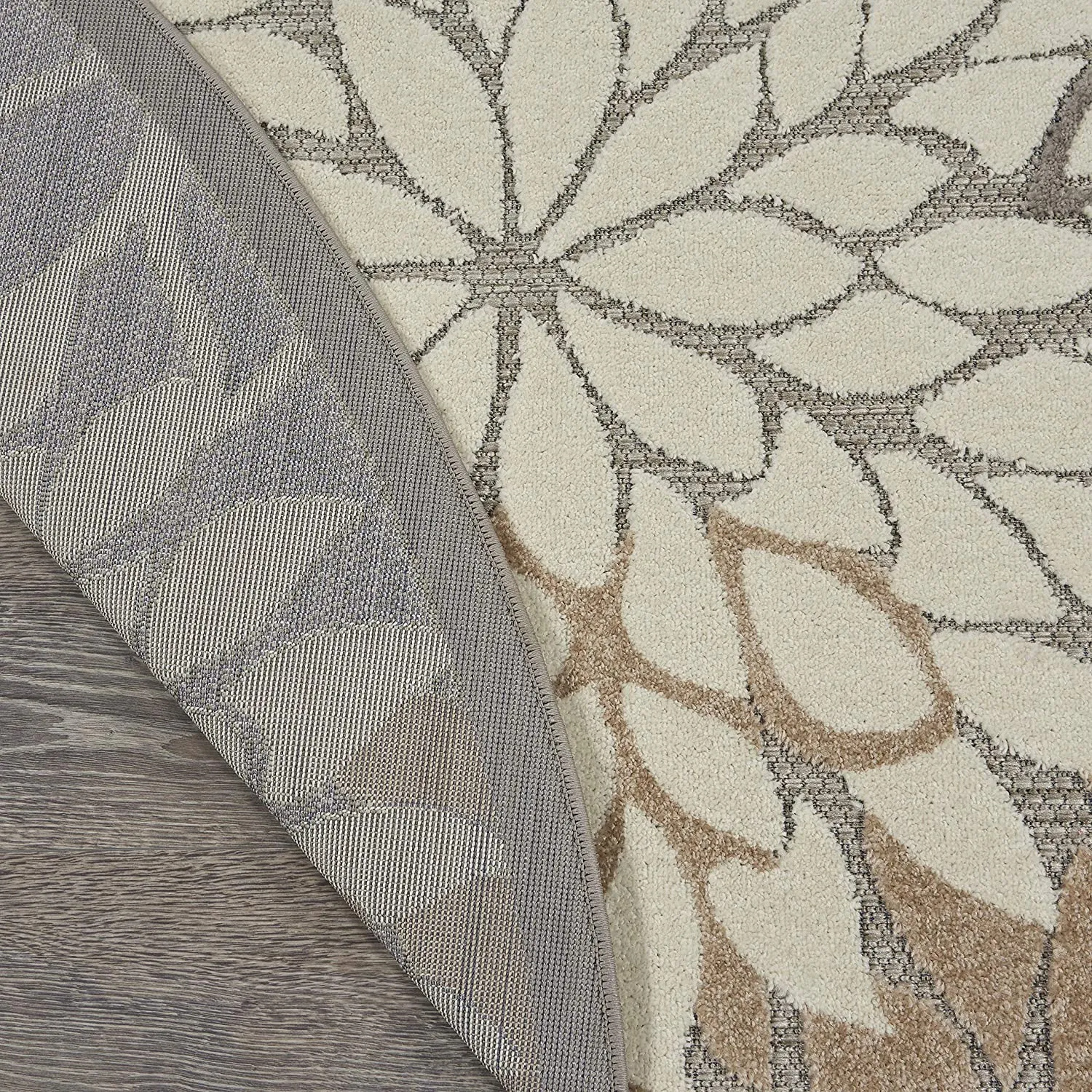 Great Quality Nourison Aloha Indoor/Outdoor Floral Natural Area Rug (4' Round), Hi-Low Pile, Very Unique!