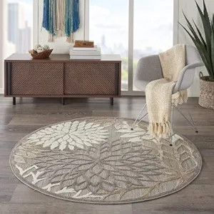 Great Quality Nourison Aloha Indoor/Outdoor Floral Natural Area Rug (4' Round), Hi-Low Pile, Very Unique!
