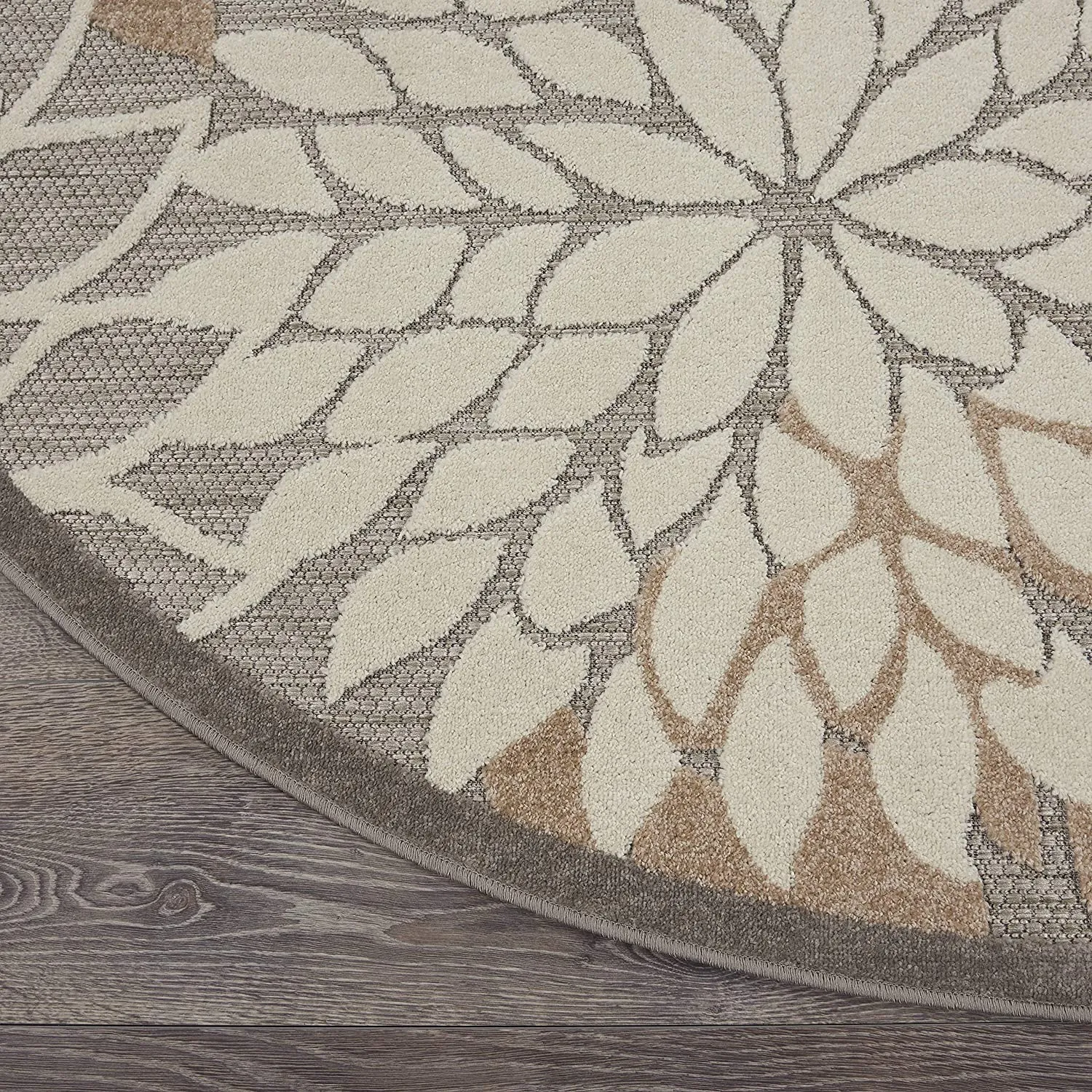 Great Quality Nourison Aloha Indoor/Outdoor Floral Natural Area Rug (4' Round), Hi-Low Pile, Very Unique!