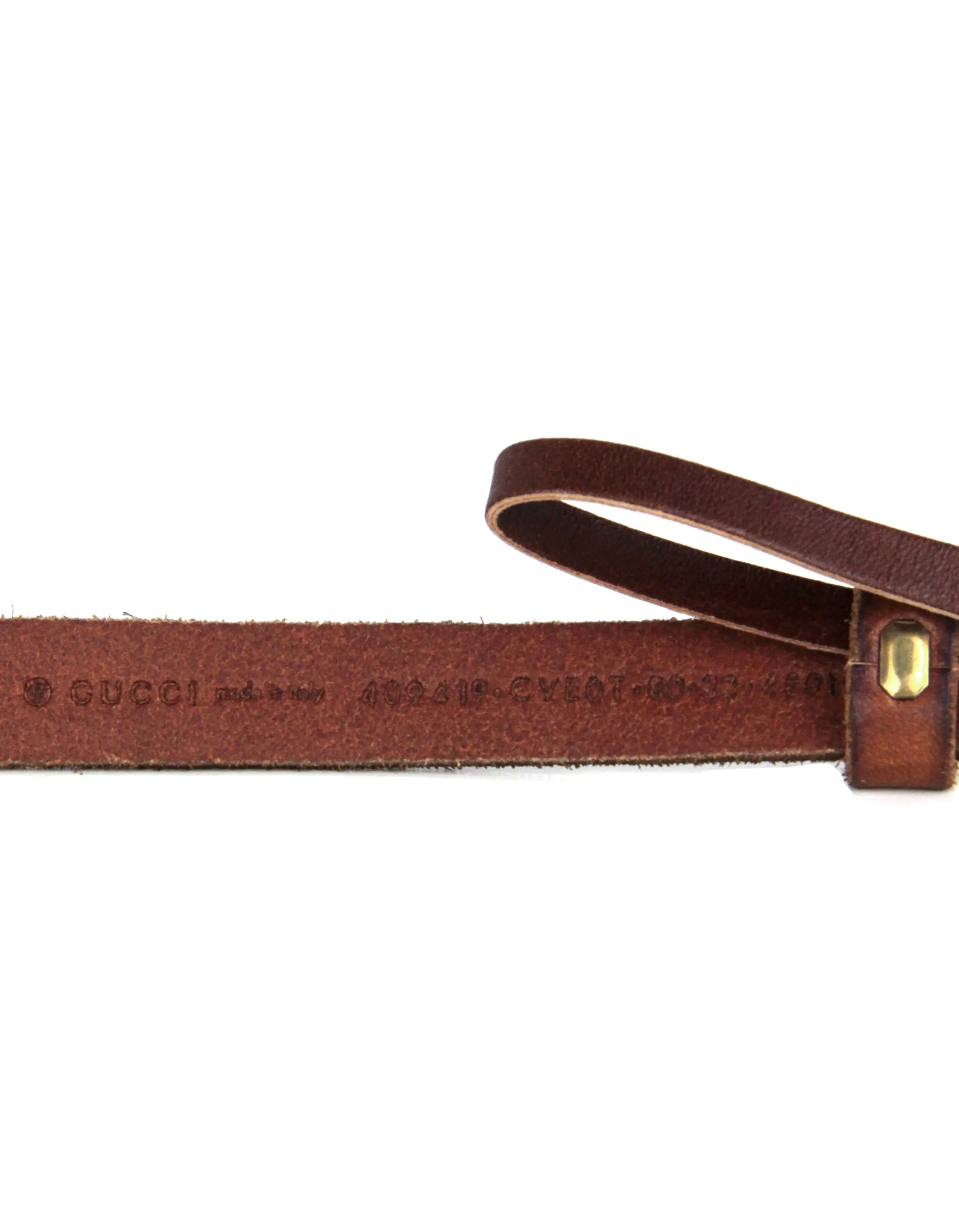 Gucci NWT Brown Leather Thin Belt w. Tiger Head Buckle sz 80