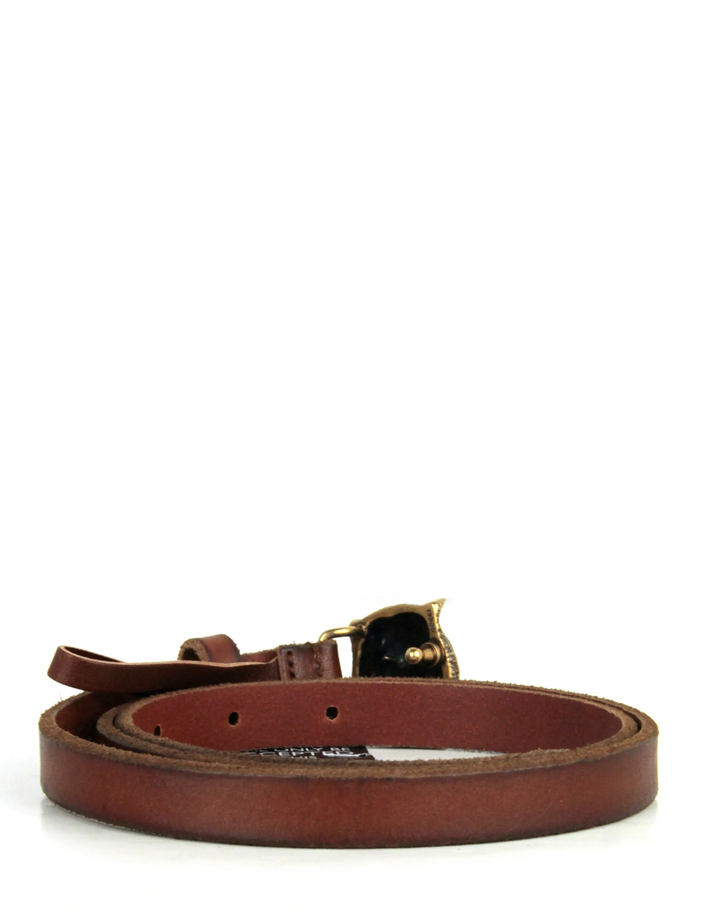 Gucci NWT Brown Leather Thin Belt w. Tiger Head Buckle sz 80