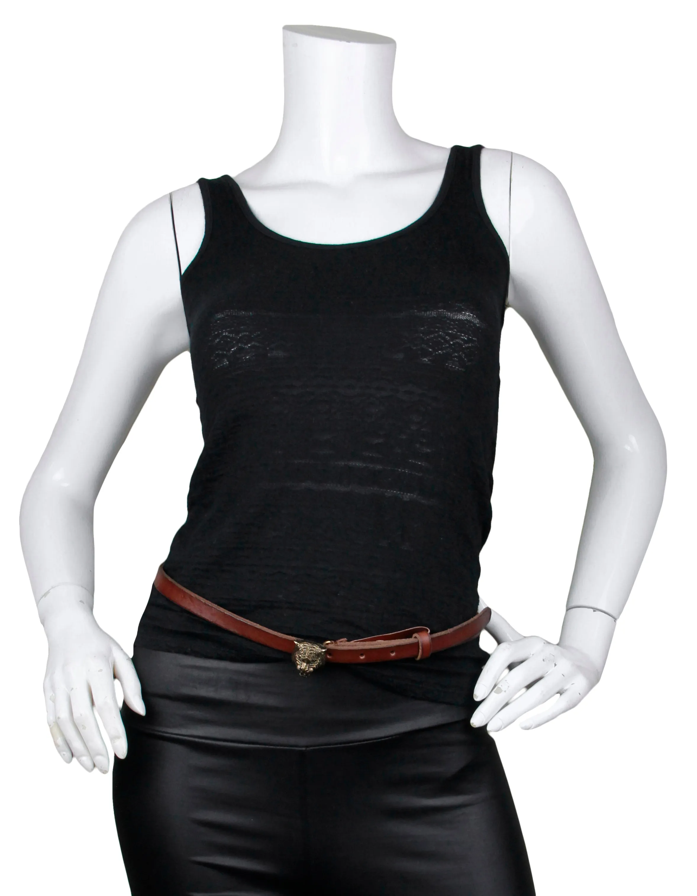 Gucci NWT Brown Leather Thin Belt w. Tiger Head Buckle sz 80