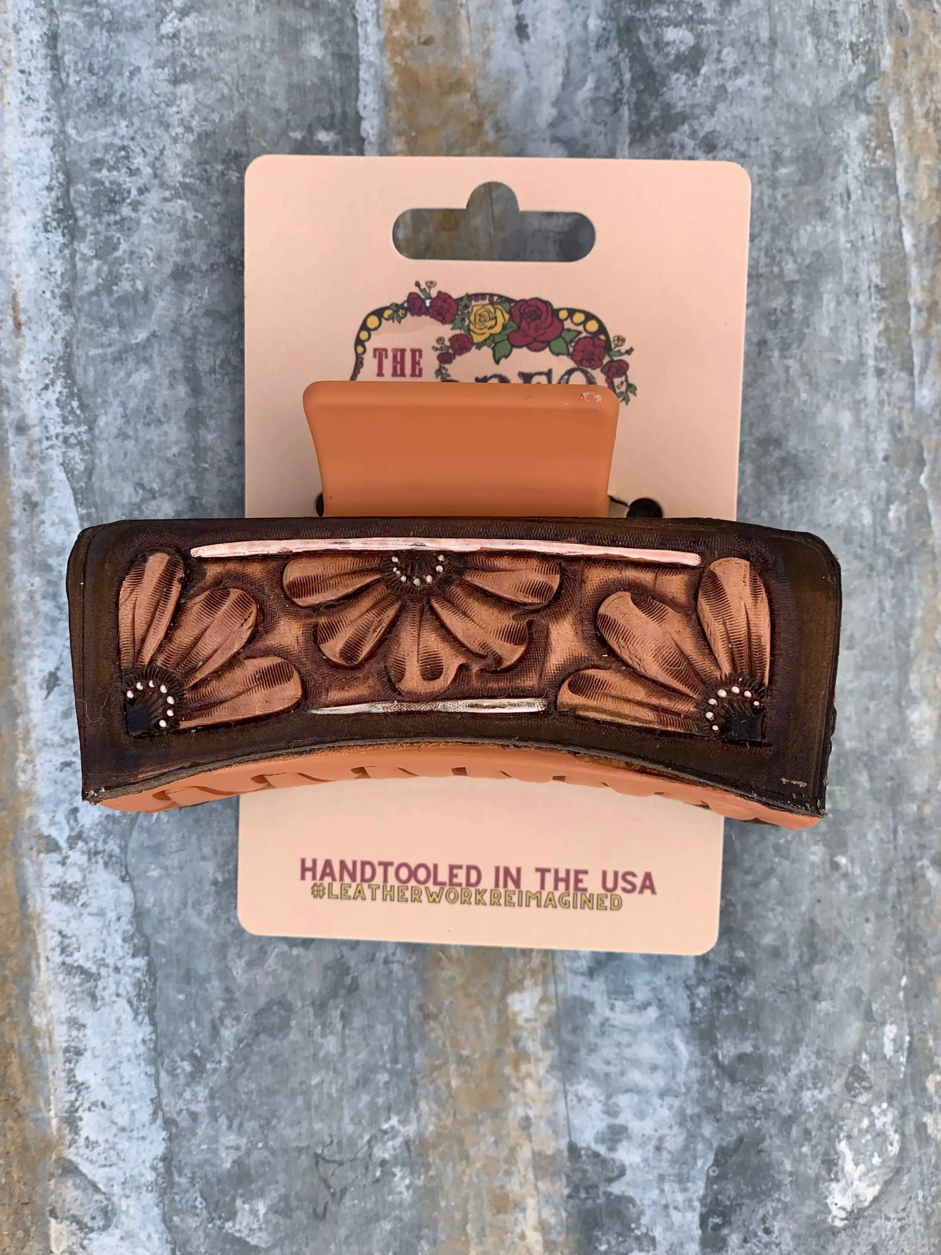 Handtooled Leather Hair clip Daisy