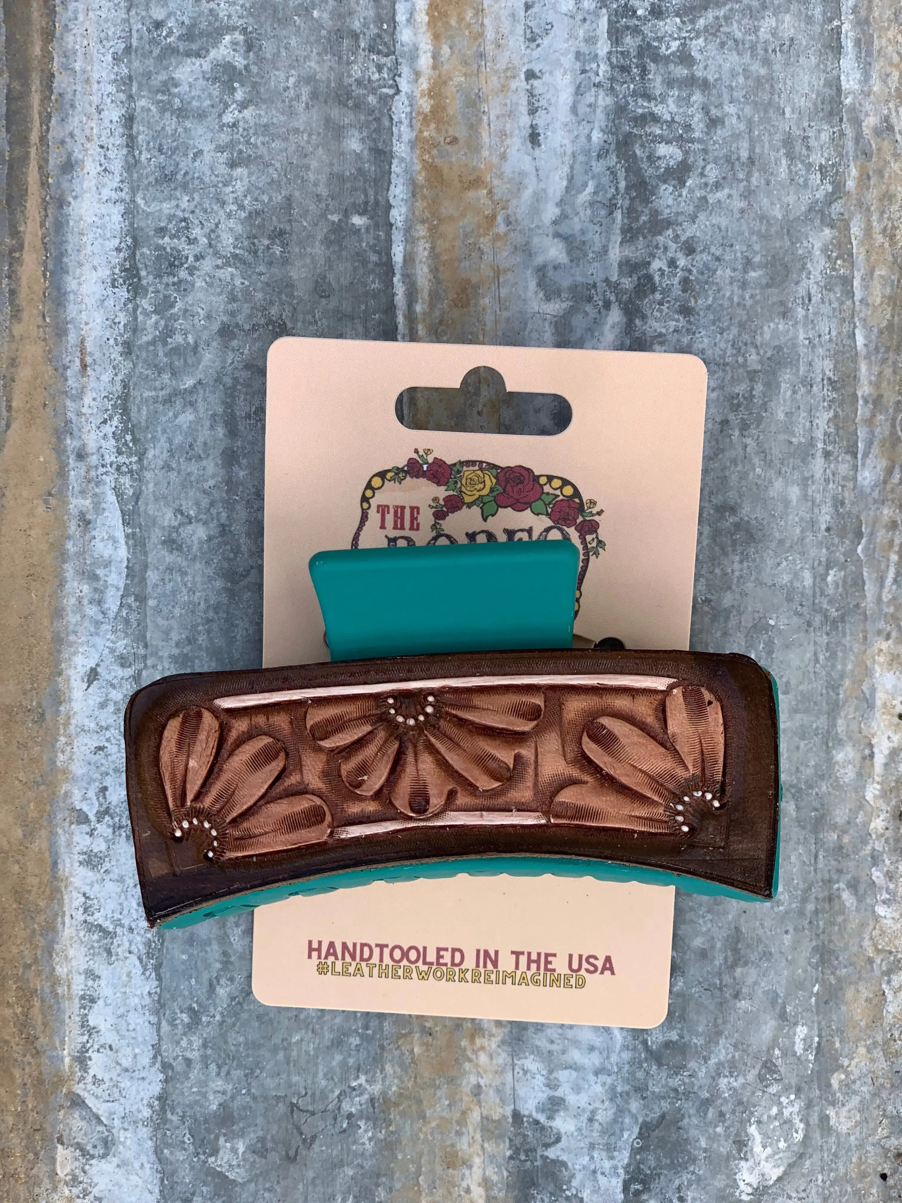 Handtooled Leather Hair clip Daisy