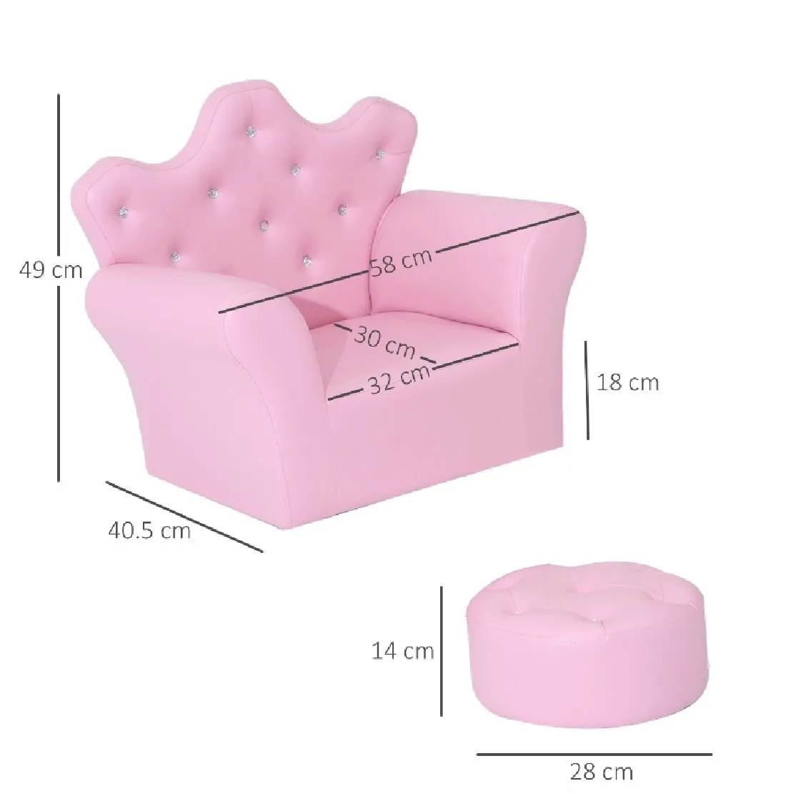 Her Royal Highness Childrens 2-Piece Chair with Footstool Set | Pink | 3-7 Years
