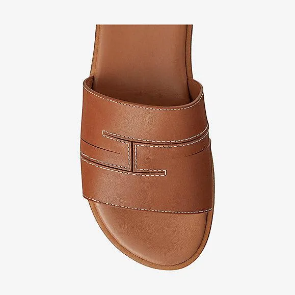 Hermes Izmir Pacific Men's Leather Sandals Brown Calfskin