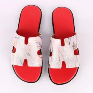 Hermes Paris Pink With Multi-colour Shining Leather Slippers