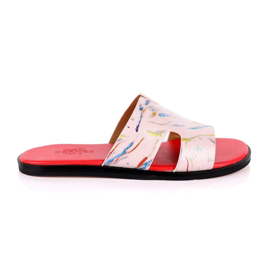 Hermes Paris Pink With Multi-colour Shining Leather Slippers