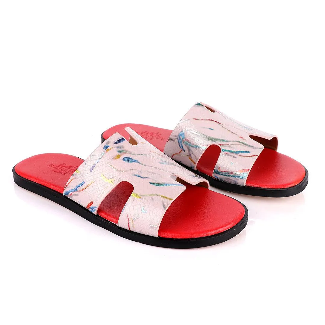 Hermes Paris Pink With Multi-colour Shining Leather Slippers
