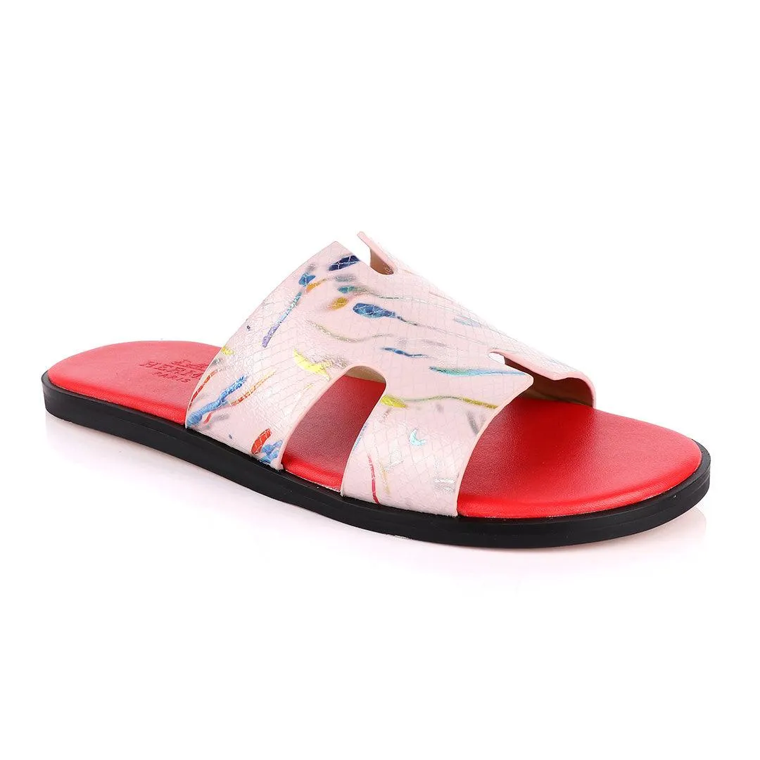 Hermes Paris Pink With Multi-colour Shining Leather Slippers