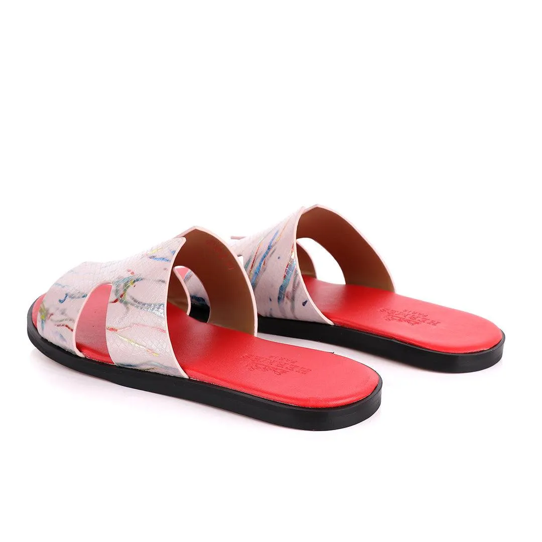 Hermes Paris Pink With Multi-colour Shining Leather Slippers