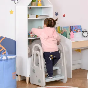 Homcom Kids Toddler Step Stool Ladder Kitchen Helper for Toilet Potty Training Bathroom Sink Bedroom Blue and Grey
