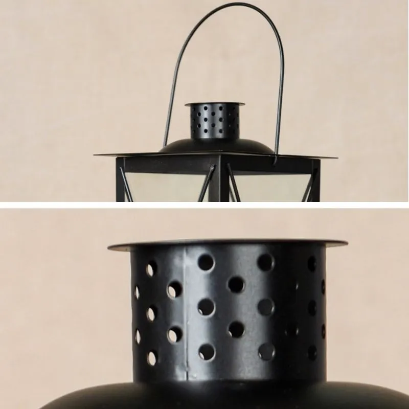Homlly Candle Faux Plants Black Metal & Glass indoor Lantern