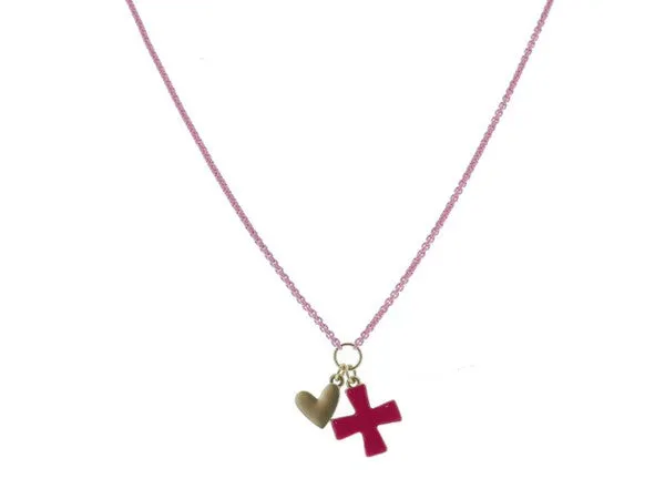 Hot Pink Enamel Cross Necklace