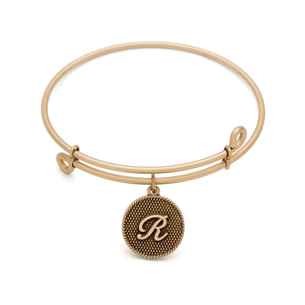 Initial R, Bangle Antique Gold Color Finish