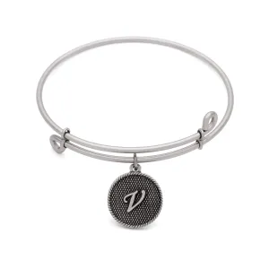 Initial V, Bangle Antique Silver Color Finish