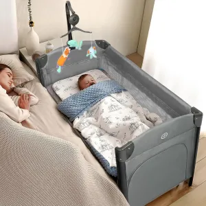 JOYMOR Baby Bedside Bassinet, Baby Bassinet, Pack n Play Convert Playpen, Quick Foldable Travel Bed with Toy, Wheels & Brake, Carry Bag for Boys Girls