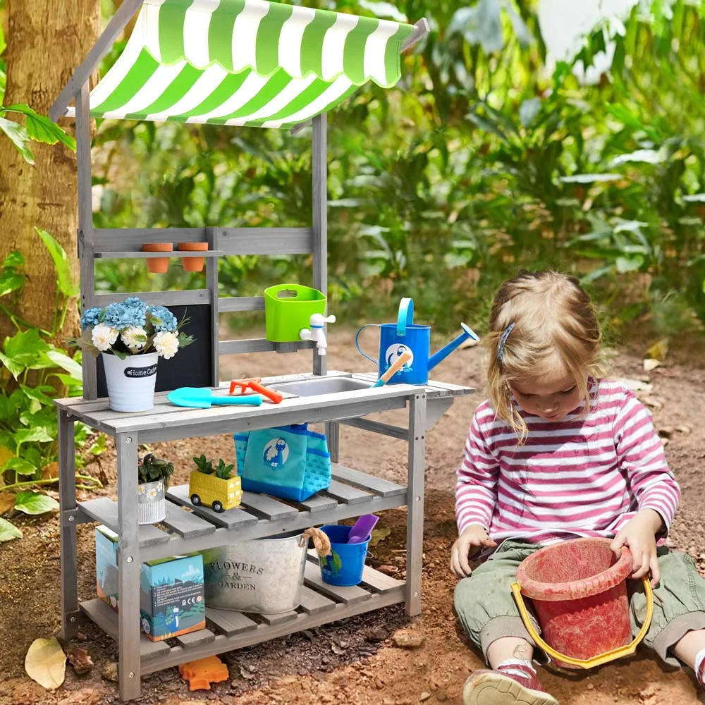 Kid Potting Bench|Wooden Kids Outdoor Potting Table