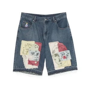 KID SUPER BOY & GIRL DOODLES PATCHWORK BAGGY SHORTS