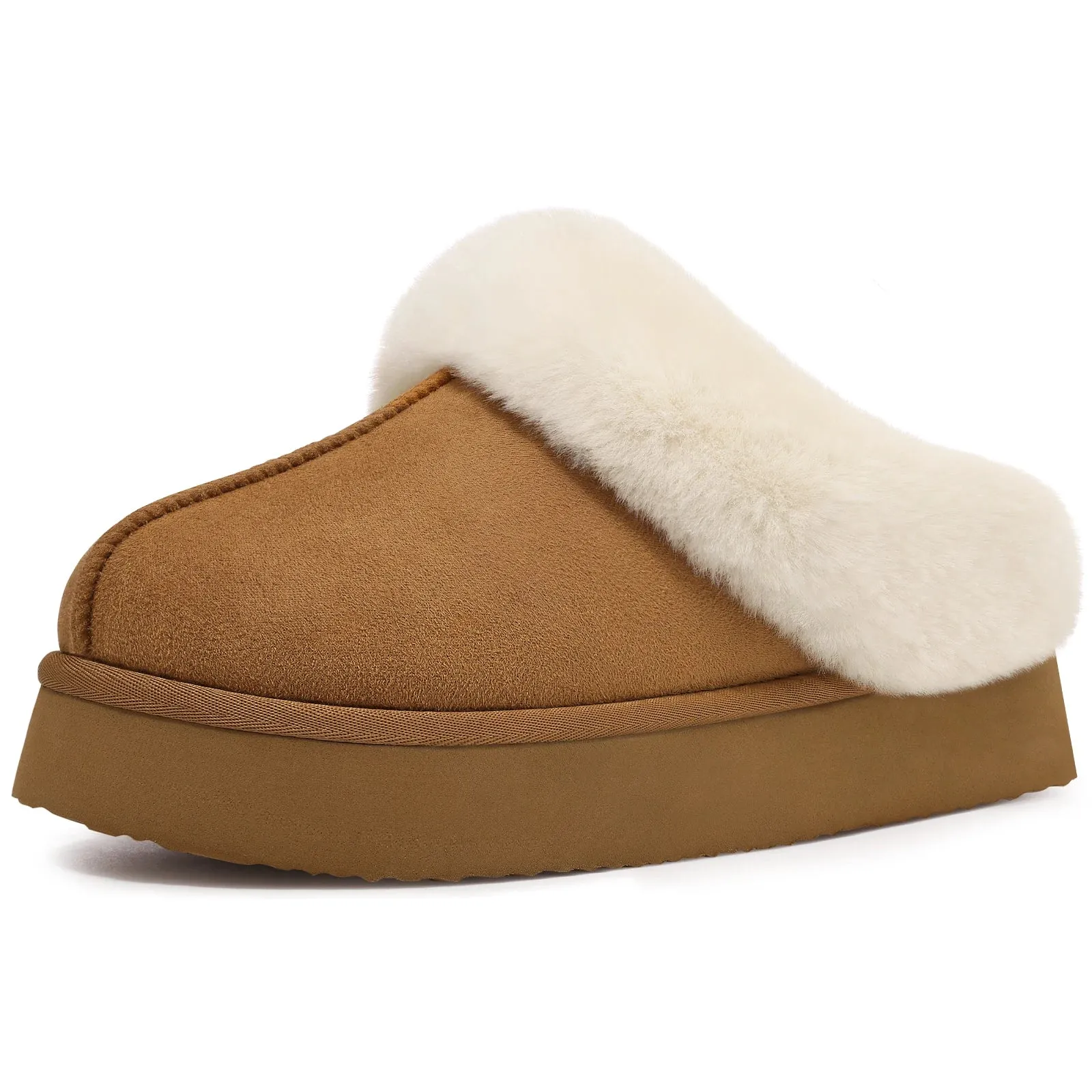 Kidmi Women's Platform Fuzzy Slippers Memory Foam Slippers Fluffy Winter House Shoes Indoor and Outdoor Antiskid Women Slippers