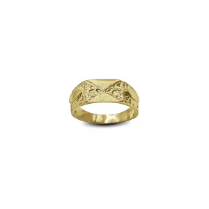 Kid/Pinky Brush-Finish Nugget Textured Rectangle Ring (14K)