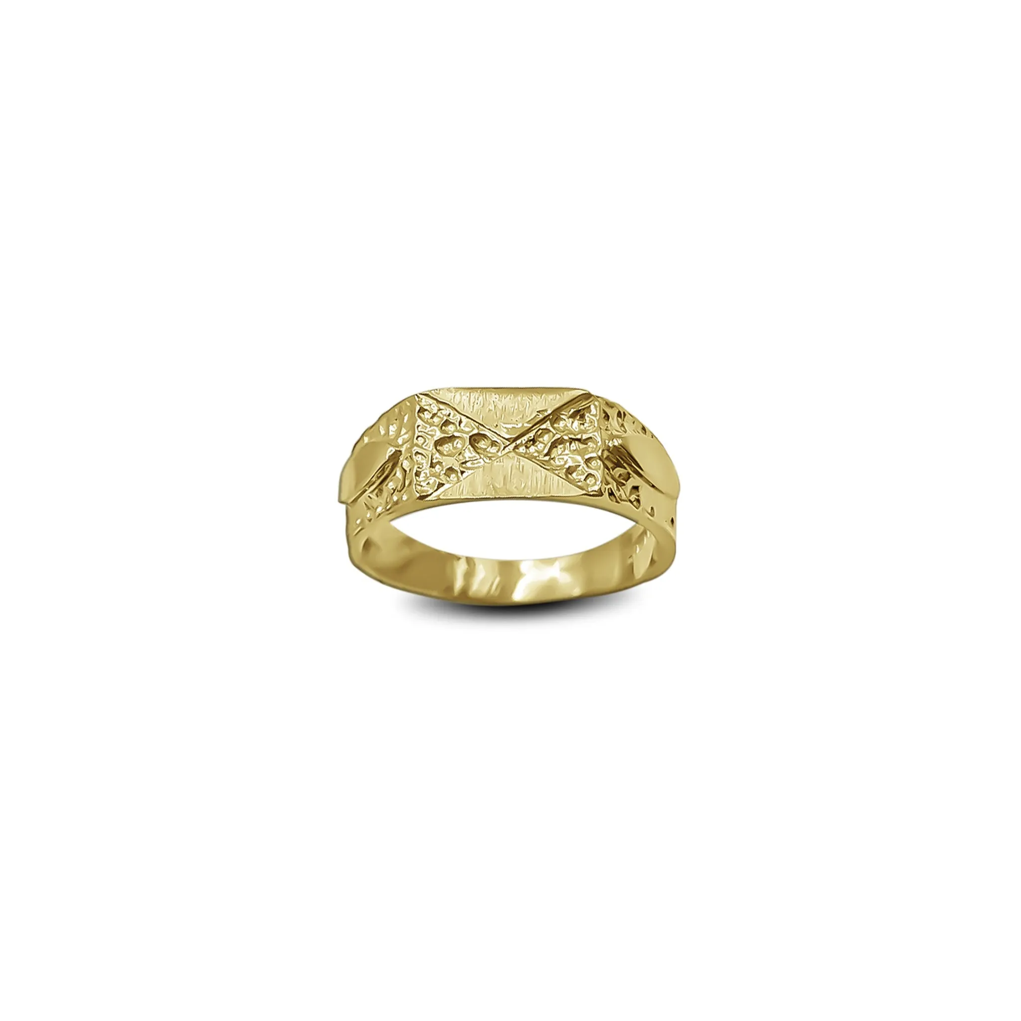 Kid/Pinky Brush-Finish Nugget Textured Rectangle Ring (14K)