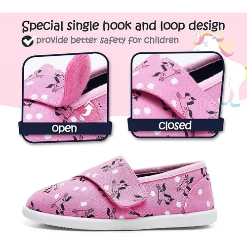 Kids Loafer Flat Slip On Canvas Sneakers Pink Unicorn - KKOMFORME