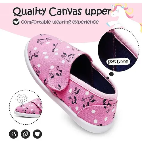 Kids Loafer Flat Slip On Canvas Sneakers Pink Unicorn - KKOMFORME