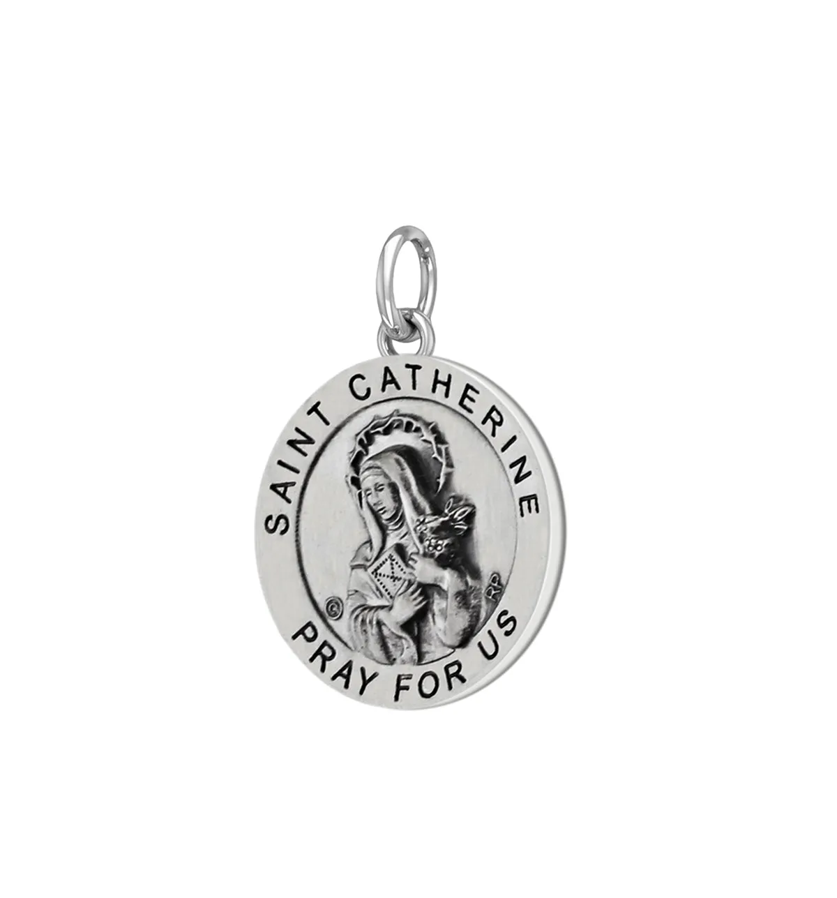 Ladies 925 Sterling Silver 18.5mm Antiqued Saint Catherine Medal Pendant Necklace