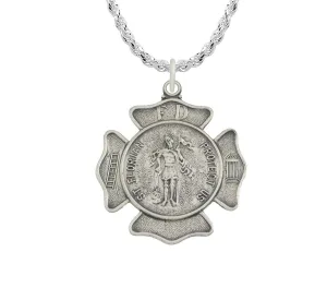 Ladies 925 Sterling Silver 20mm Antiqued Finish St Saint Florian Badge Medal Pendant Necklace