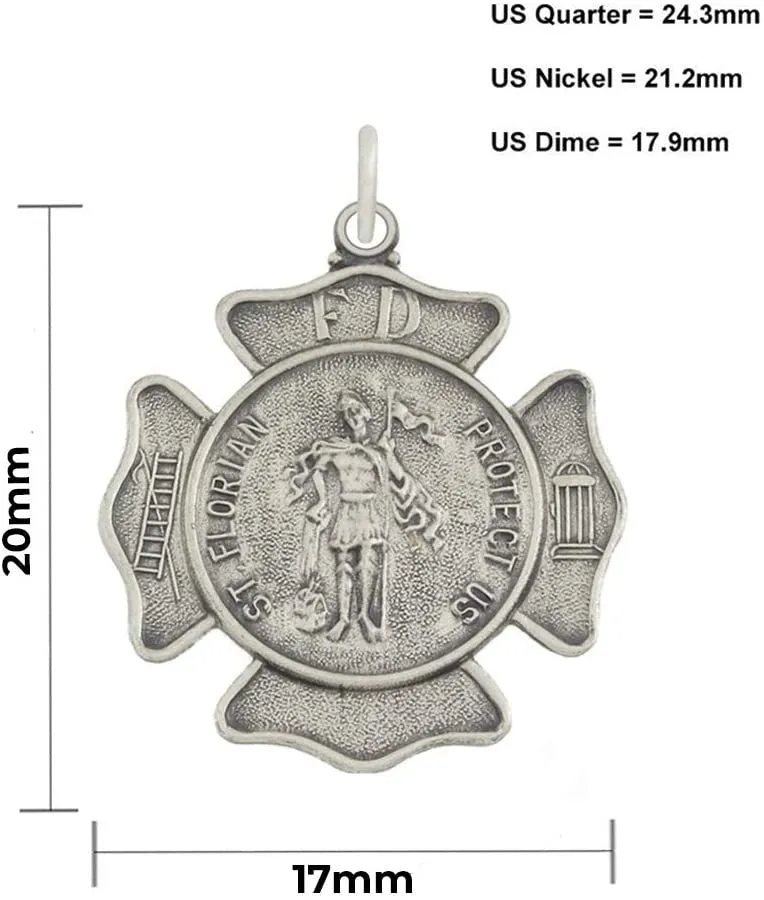 Ladies 925 Sterling Silver 20mm Antiqued Finish St Saint Florian Badge Medal Pendant Necklace
