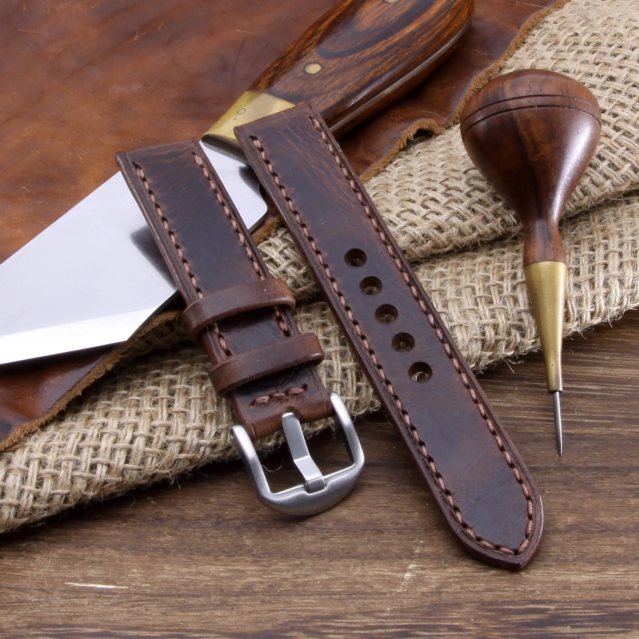 Leather Watch Strap, Military 103  | Full Stitch