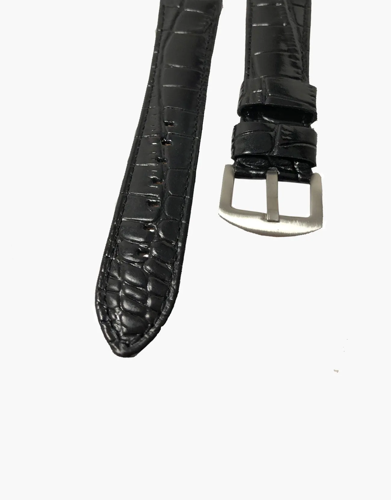 LUX Crocodile Grain Leather Shiny black Watch Band Strap