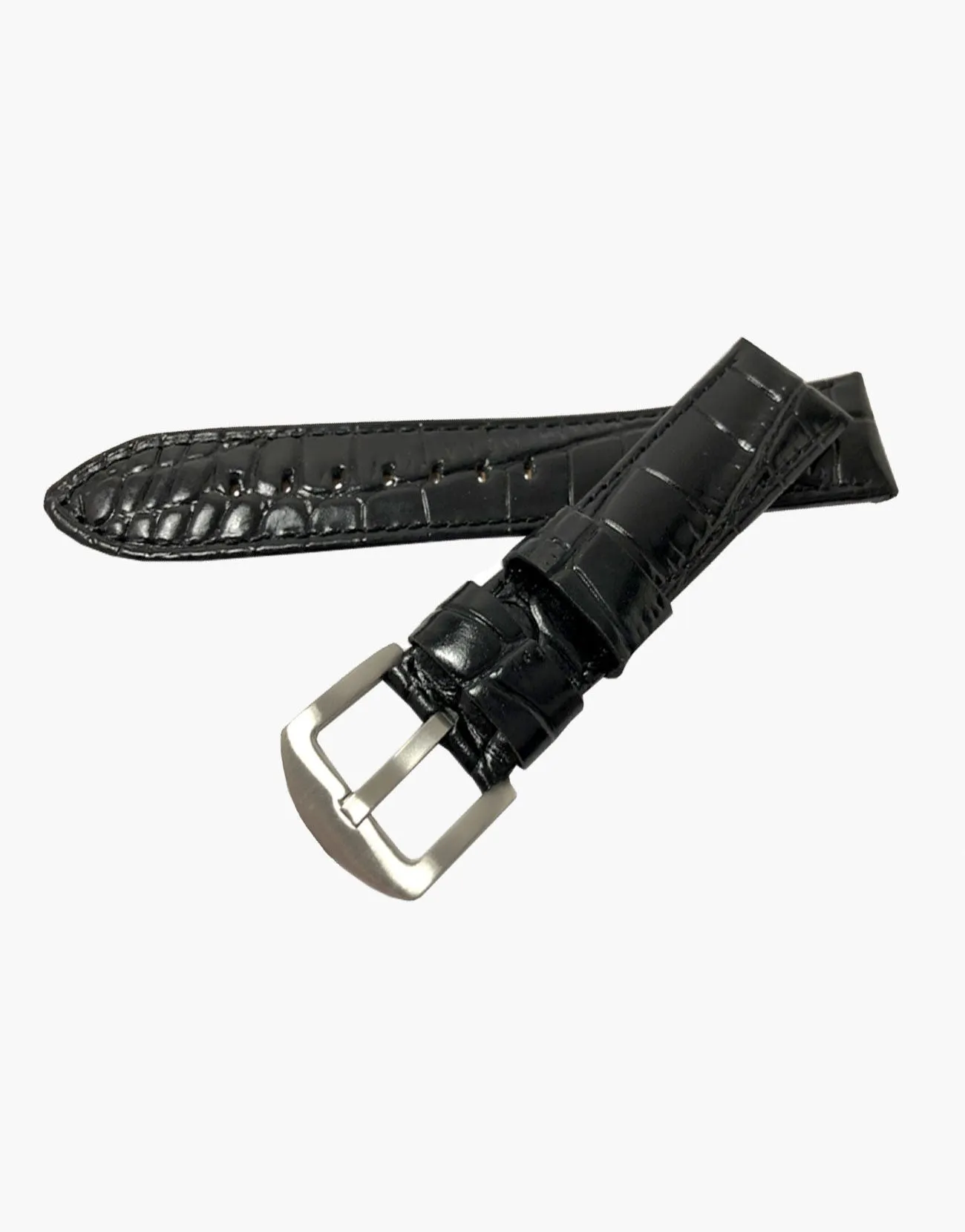 LUX Crocodile Grain Leather Shiny black Watch Band Strap