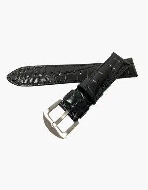 LUX Crocodile Grain Leather Shiny black Watch Band Strap