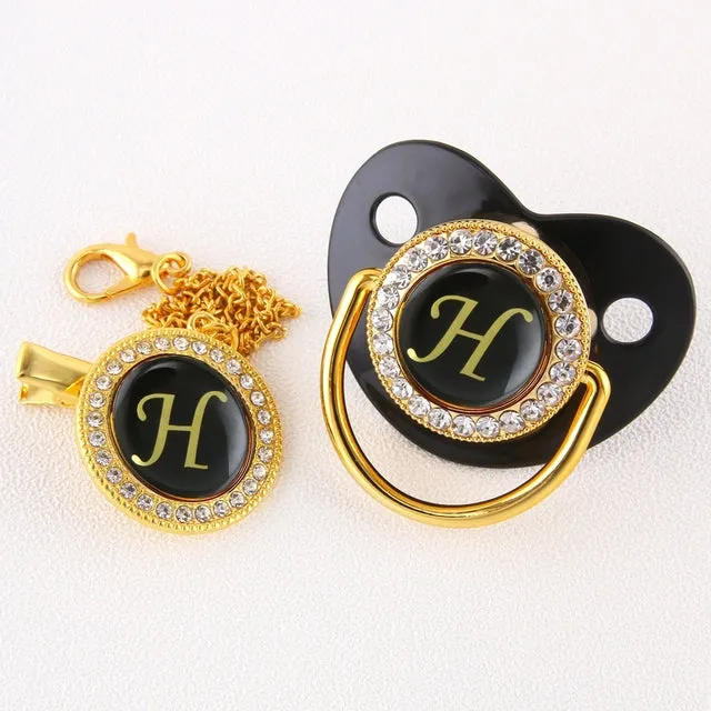 Luxury Silver Crown 26 Name Initial Letter Transparent Baby Pacifier Chain Clip Newborn Infant Soother Orthodontic Baby Pacifier