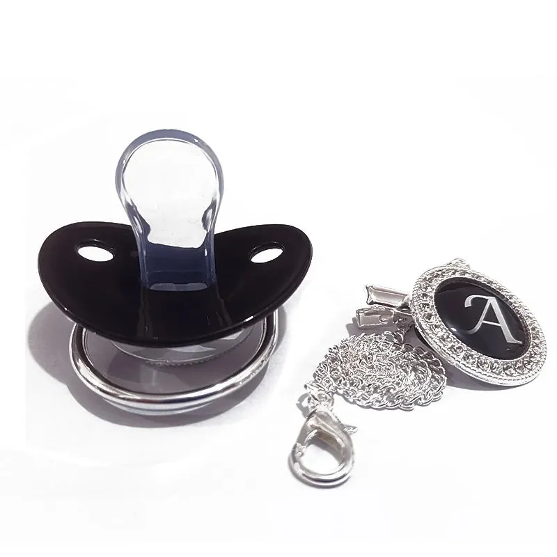 Luxury Silver Crown 26 Name Initial Letter Transparent Baby Pacifier Chain Clip Newborn Infant Soother Orthodontic Baby Pacifier