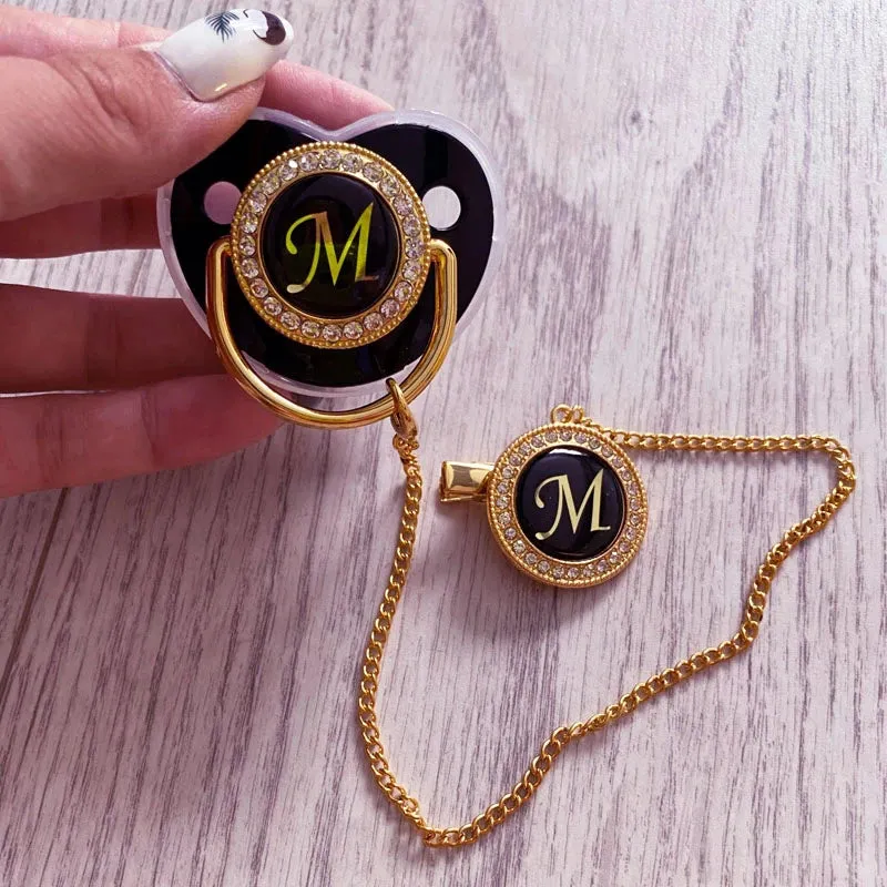Luxury Silver Crown 26 Name Initial Letter Transparent Baby Pacifier Chain Clip Newborn Infant Soother Orthodontic Baby Pacifier