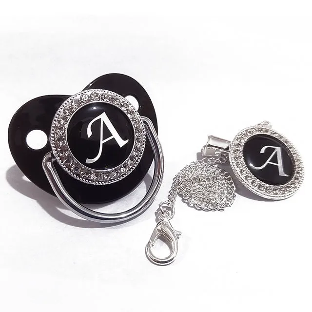 Luxury Silver Crown 26 Name Initial Letter Transparent Baby Pacifier Chain Clip Newborn Infant Soother Orthodontic Baby Pacifier