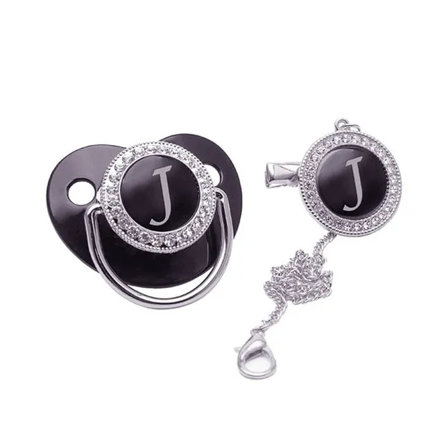 Luxury Silver Crown 26 Name Initial Letter Transparent Baby Pacifier Chain Clip Newborn Infant Soother Orthodontic Baby Pacifier