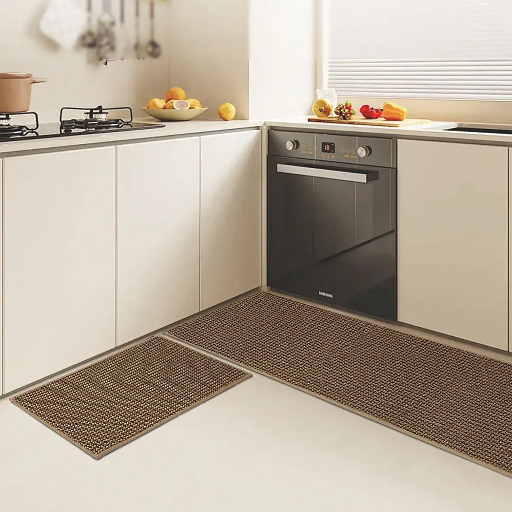 Marlow Kitchen Rug 2PCS Woven Non Slip Absorbent Brown