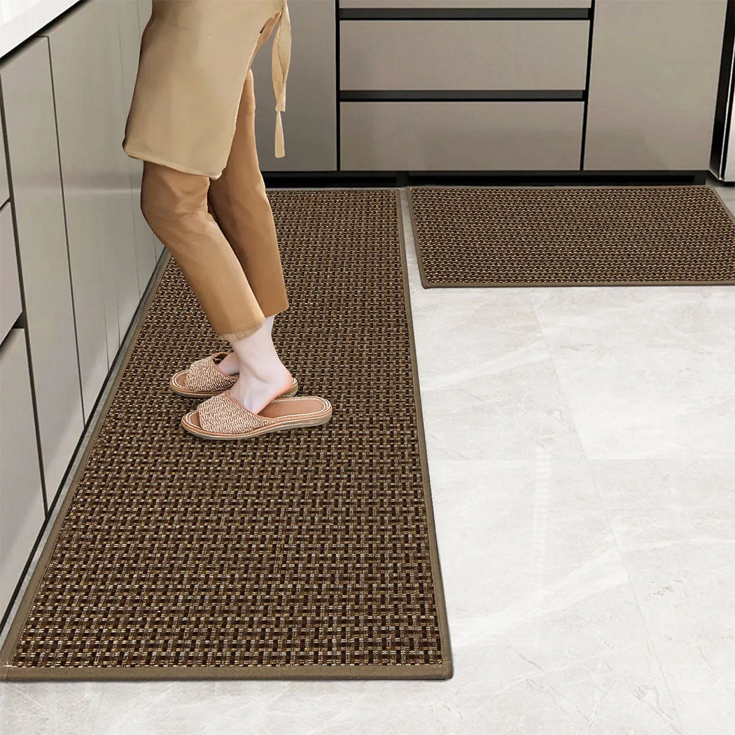 Marlow Kitchen Rug 2PCS Woven Non Slip Absorbent Brown
